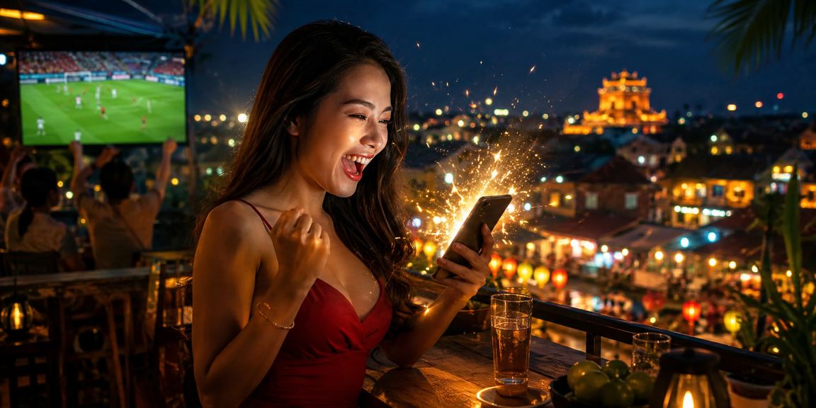 Quán cà phê ở Huế với bối cảnh người dùng theo dõi bóng đá Việt Nam